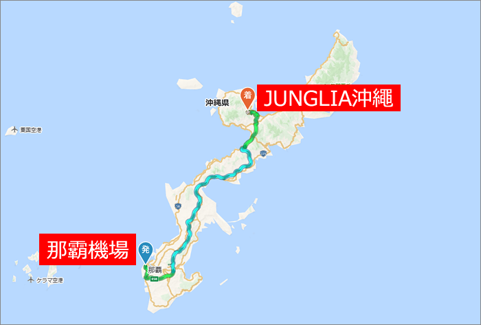 那覇空港からジャングリア沖縄へ車で移動